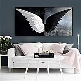 Muwill Leinwanddruck Wall Art, Größe Schwarz Weiße Feder Engel Flügel Der Abstrakten Malerei Poster Druck Auf Leinwand Wand Kunst Bild Für Wohnzimmer Home Decor Malerei, 20 X 40 Zoll (50 cm X 100 cm)