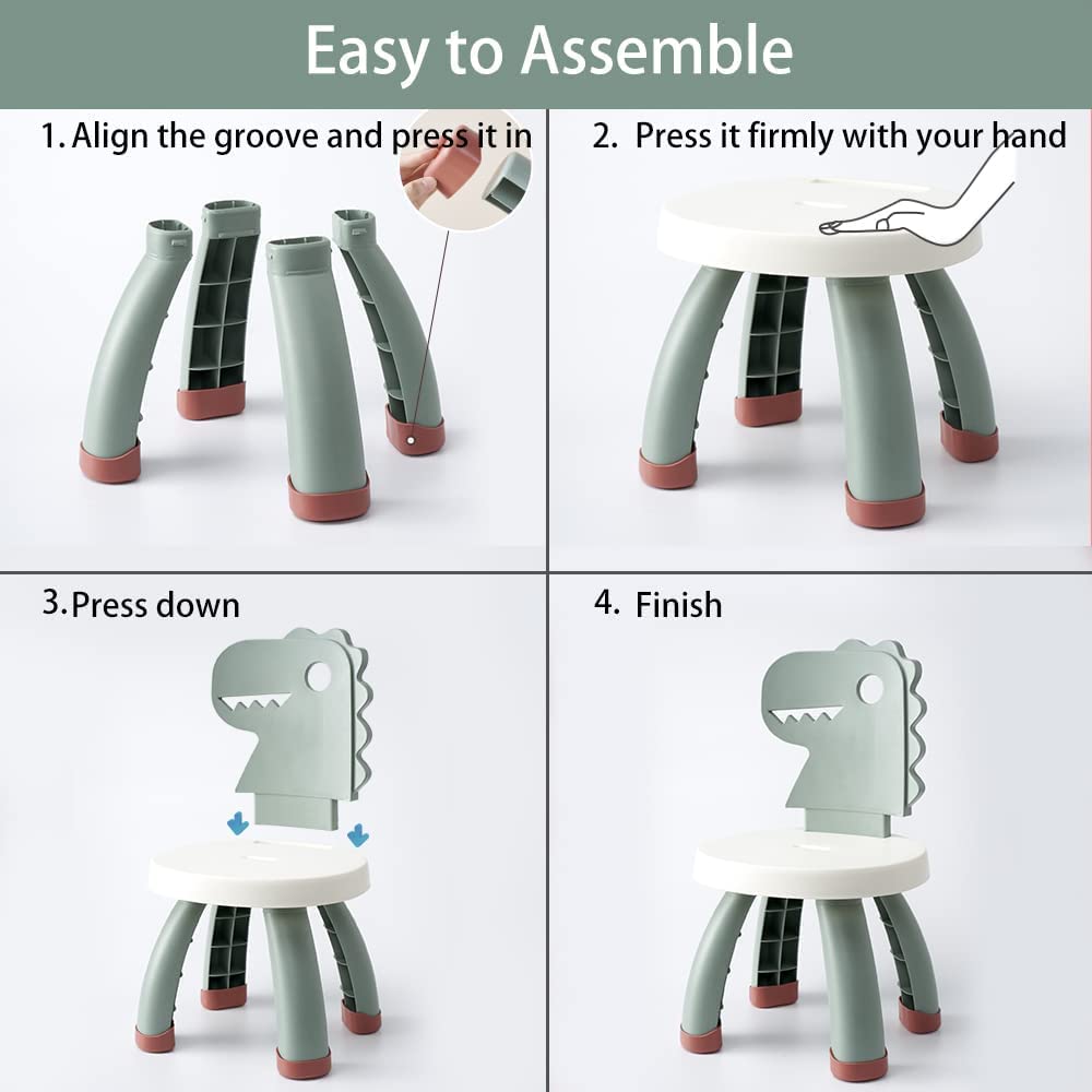 Balama Sedia per bambini, Seggiola Bambini, Seggiolina Bambini, in plastica, dinosauro, verde, altezza seduta 25,3 cm, per interni ed esterni, senza BPA, durevole e leggera