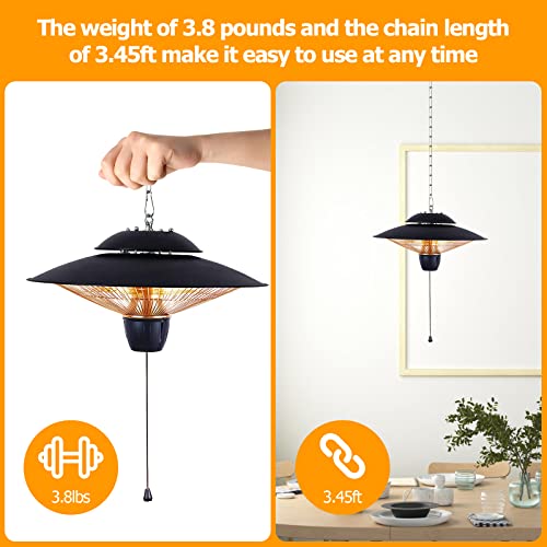 Ceiling Patio Heater, 1500W Outdoor And Indoor Hanging Patio Heaters, Waterproof Courtyard Electric Heater, Hanging Mounted Heater 3S Fast Heating, Ip24 Rated 2 Power Levels For Large Room, Garage #TOP4