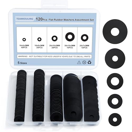 TEAMIOULING 120Pcs Rubber Washers Assorted Kit 16/18/20/25/30mm Black Washer Vibration Absorbing Pads Sealing Rubber Washers for Faucets Garden Bolts Screws Hose Plumbing Shower Head- 5 Sizes