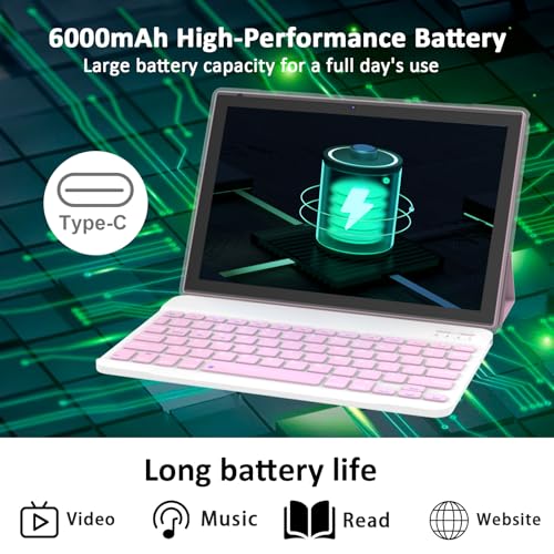 Vyrolinia Tablet Android 15 10 Inch 12GB RAM+64GB ROM/ 1TB Expandable Tablet, 1280 * 800 HD Touch Screen, 5G WiFi6 BT 5.0, 2 in 1 Tablets with Keyboard Case Mouse Stylus (Pink) - Thumbnail 7