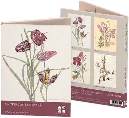 Museums and Galleries Marketing. Classics 178 x 127mm Mackintosh Flowers Designed Note Card Wallet with Envelope (Pack of 8)