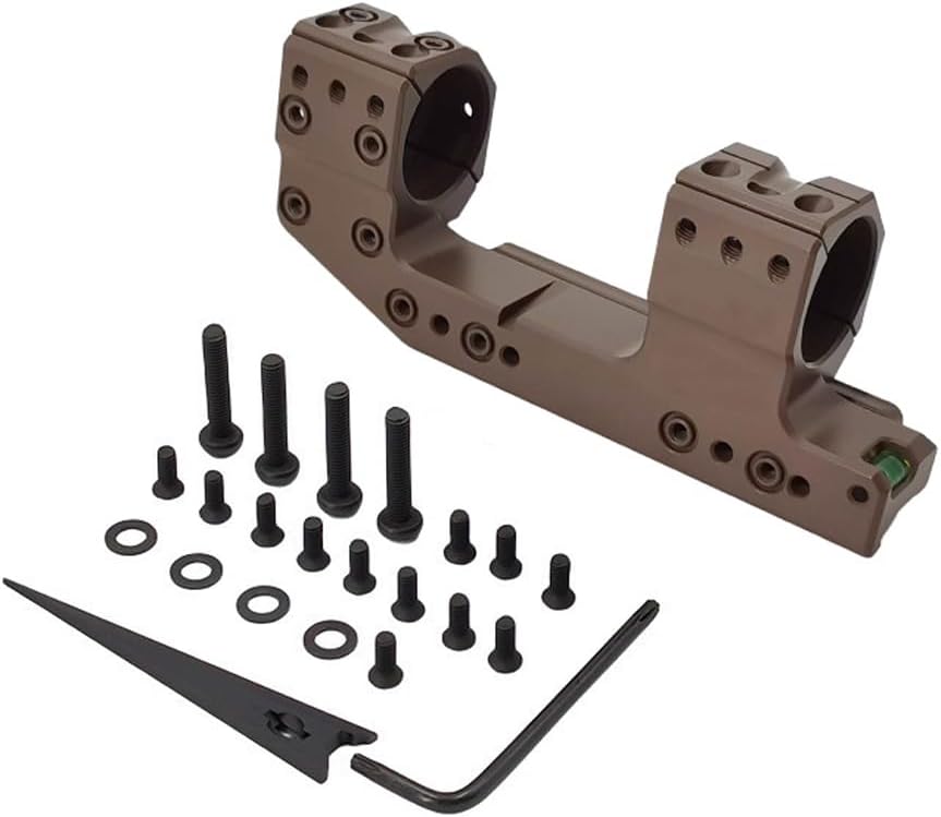 One-Piece Cantilever Riflescope Mount, w/30mm Scope Ring & Bubble Level,1.54" Centerline Height Scope Mount, 20mm Picatinny Weaver Rail, Slanting Type, Aerospace Precision Scope Mount, Tan