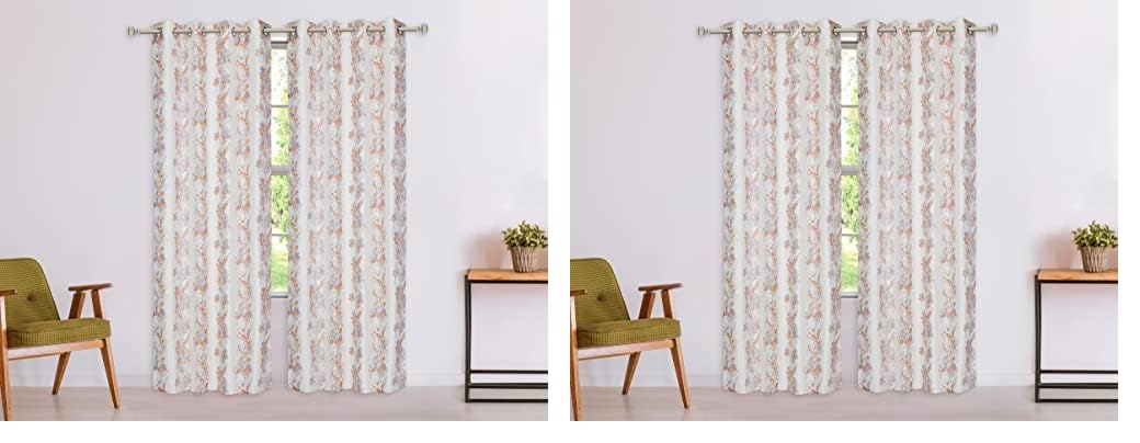 Amazon Brand - Solimo Polyester Floral Print Door Curtain (White & Orange,7 FEET -210CM)-Pack of 4 Regular Print 135 GSM