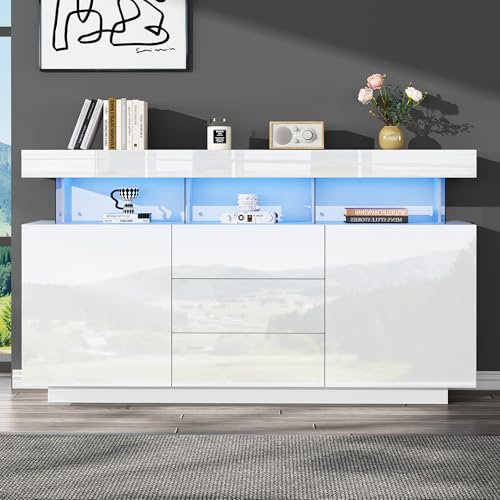 Kebnor Aparador de alto brillo para bar de café, acrílico, adecuado para comedor, cocina, pasillo, 140 x 35 x 80 cm (blanco)