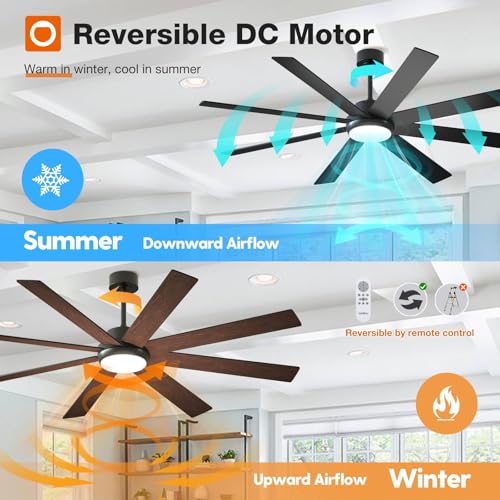 addlon 72 Inch Large Ceiling Fans with Lights, Black Ceiling Fan with Remote Control, Reversible, 5CCT, Dimmable, DC Motor, Modern Ceiling Fan for Living Room, Kitchen, Patio Indoor/Outdoor Use, - Image 5
