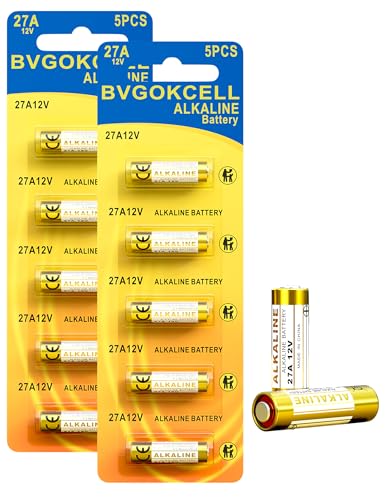Bvgokcell A27 27A 12V Alkaline Battery (10-Pack), 12 Volt LR27A MN27 Battery, Long Lasting for Ceiling Fan Remote, Garage Door Opener, Doorbell, Key Fob