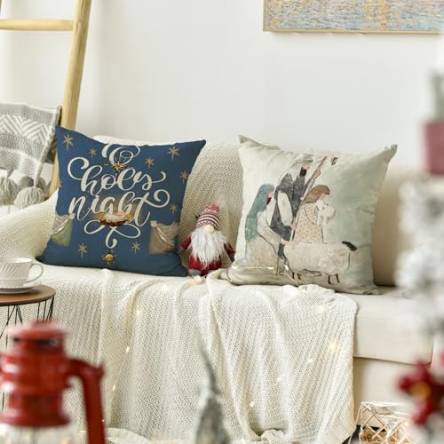 Avoin Colorlife PILLOWCOVER-CHRISTMAS-4PC-4545-109 Christmas O Holy Night Jesus Snowflake Throw Pillow Covers thumb #4