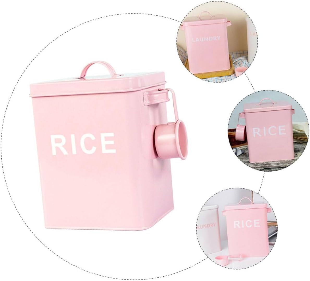 balacoo Sealed Pet Food Bucket Iron Rice Storage Bin with Airtight Lid and Measuring Cup Large Capacity Household Food Container Pink