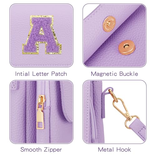 Image of Gift for Girls Small Initial Crossbody Bag for Teens Vegan Leather Cell Phone Kids Purse (Purple-A)