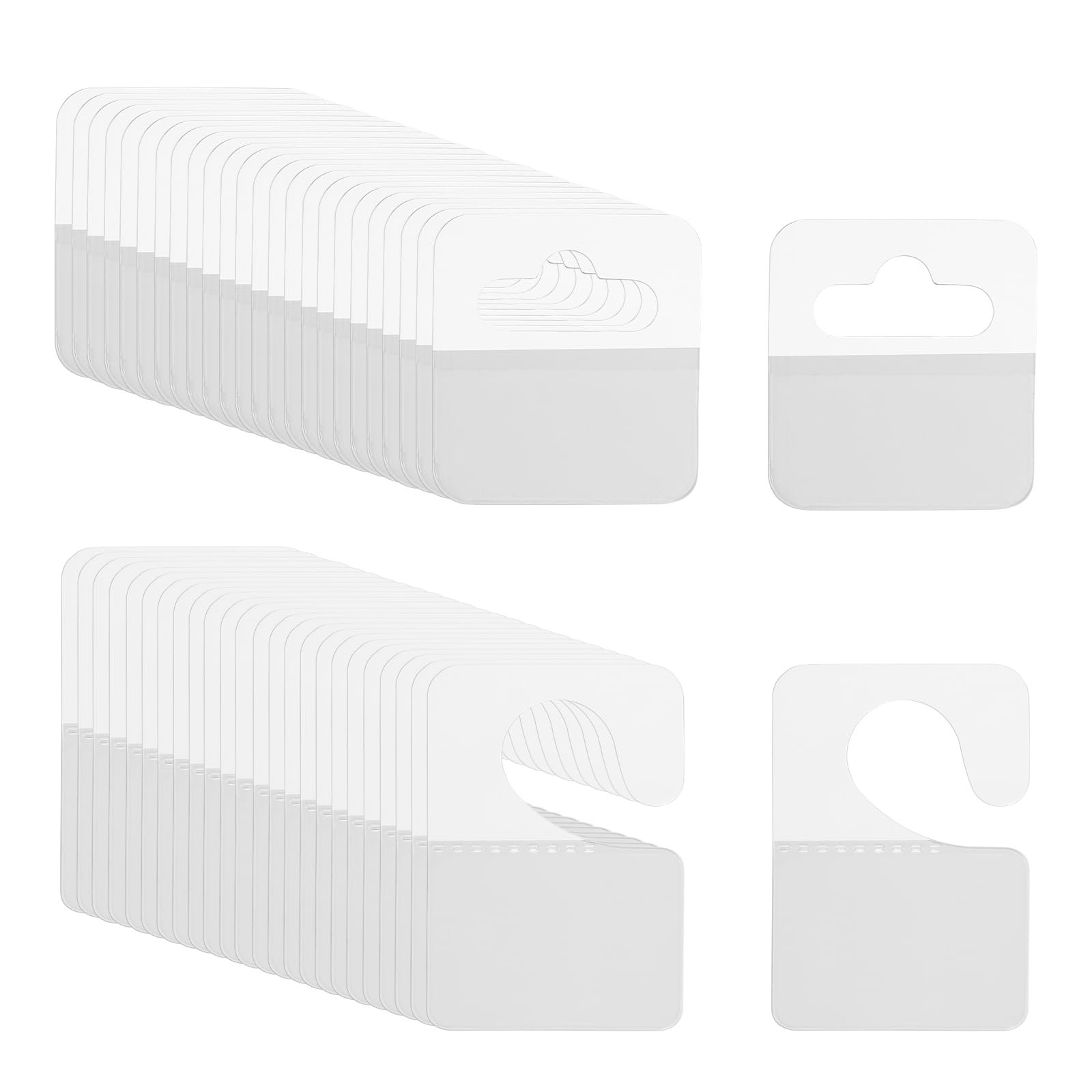 PATIKIL Hang Tabs 1.4x2 / 1.5x1.6 Inch, 120 Pcs Clear Hanging Tags Self Adhesive Hanging Tabs Slot Hole Tags for Retail Stores Shops Display Slat Wall Hook Hangers, 2 Styles