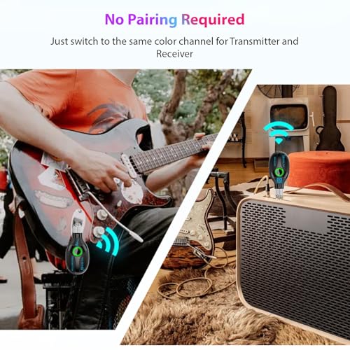 Sistema inalámbrico para guitarra 2.4G con transmisor y receptor, compartimento de carga, sistema de audio, transmisión de 4 canales, plug and play, recargable para guitarra eléctrica/acústica y bajo miniatura 5