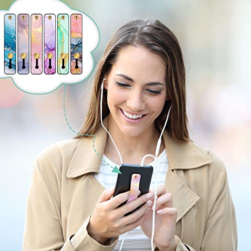 Image of Weewooday 6 Pieces Phone Grip Holder Cell Phone Grip Strap Telescopic Finger Strap Stand Universal Finger Kickstand for Most Smartphones(Bright Marble,Marble)