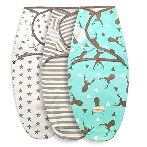 Image of Swaddle Blanket Newborn Adjustable Sleep Sack Wrap,Soft Cotton,0-6 Months,3 Pack