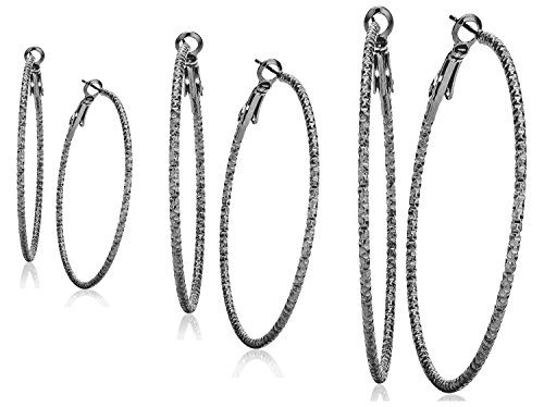 Silver And Gold Plate Hoop Earrings Set For Women Teen Jewelry Diamond Cut 3 Pairs Gold And Luster