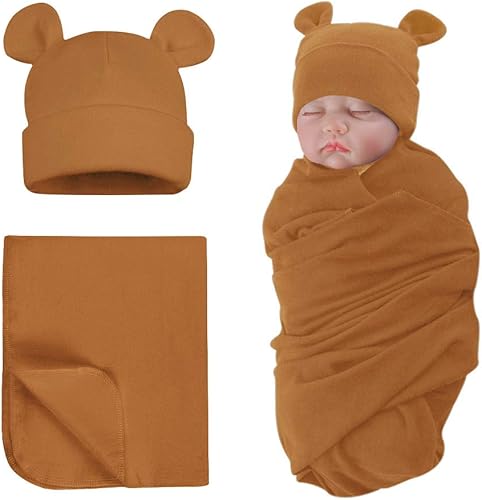 PESAAT Conjunto de gorro de algodón para bebé recién nacido, mantas de recepción para bebés niños y niñas