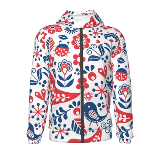 Birds Flowers Kid Hoodies Boys Zip Up Sweatshirts Girls Pullover with Pocket2