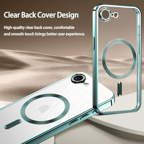 Image of VONZEE Electroplating Transparent Clear Logo Back Cover TPU Compatible with iPhone 17e / iPhone 16e Case, Compatible with Magsafe, Full Body & Camera Protection for Each Lens for Men & Women (Green)