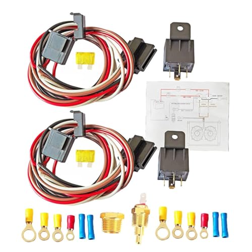 Kit de relé de ventilador de radiador, juego de control de ventilador eléctrico, relé impermeable de 12 V 40 A con arnés de cables, sensor de temperatura integrado para una refrigeración eficiente del