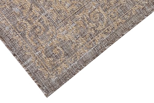Tapis d'extérieur moderne marron et beige pour terrasse chaleureuse