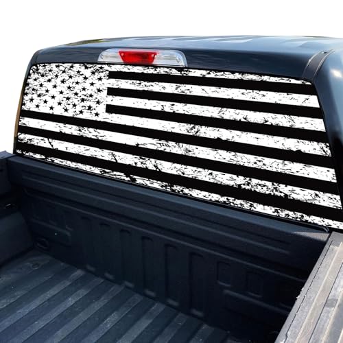 Image of Rear Window Decal (65x17in) - Black American Flag Decals for Truck, Car, SUV - Gift for Men, Dad, Grandpa, Boyfriend