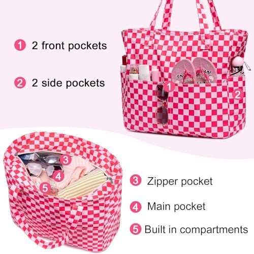 Image of LEDAOU Large Beach Bag Women Waterproof Sandproof Zipper Beach Tote Pool Bag for Swim Gym Grocery Travel with Wet Pocket