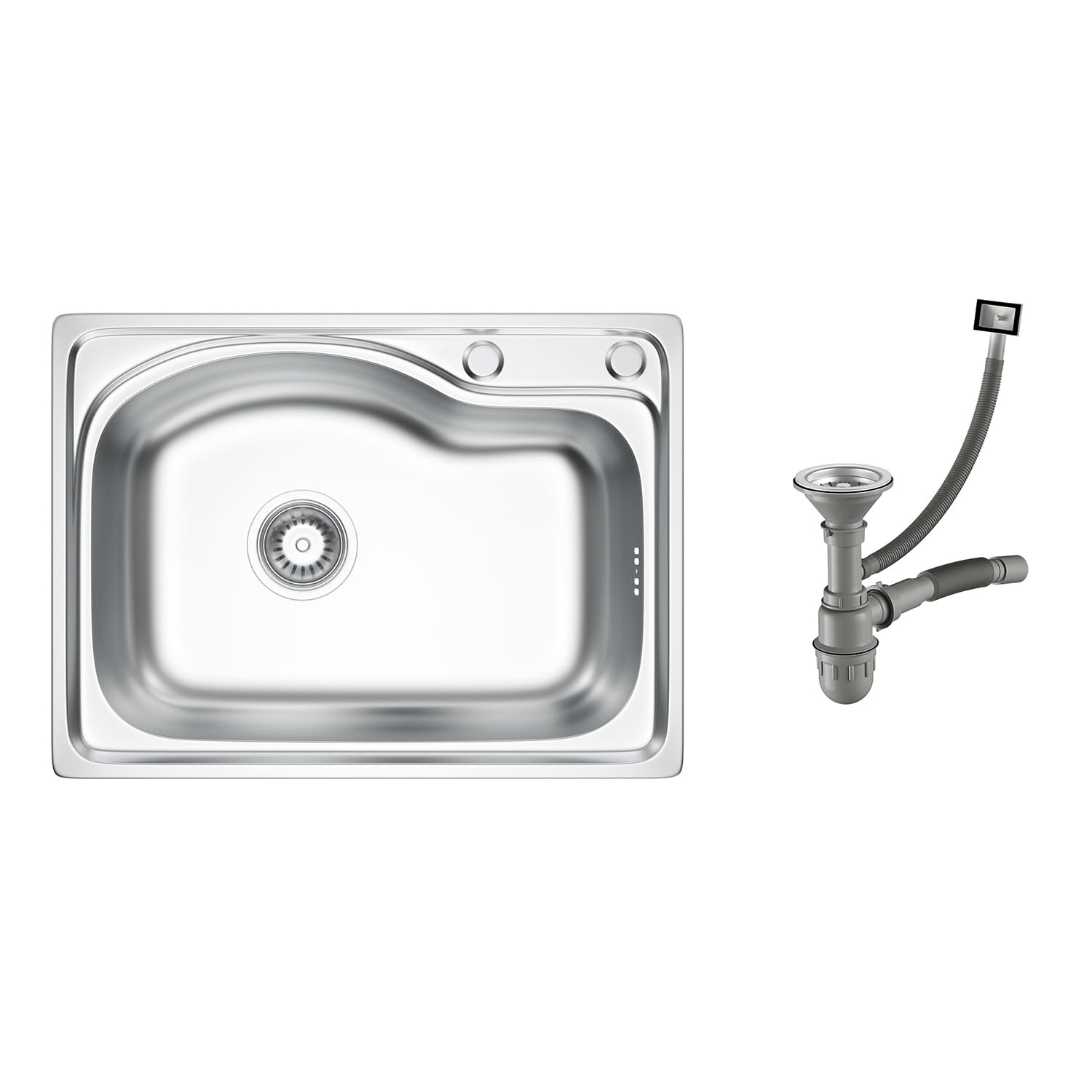 Évier de cuisine double en acier inoxydable - 1 bac et siphon (43 * 58cm)