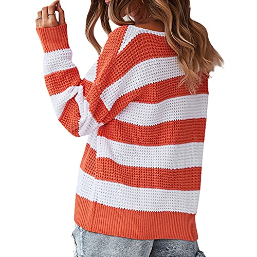 Briskorry Dames strepen lange mouwen gebreide trui ronde hals elegante trui losse tops shirt oversized ontspannen top stretch blouse gebreid mode hipster sweatshirt - Image 5