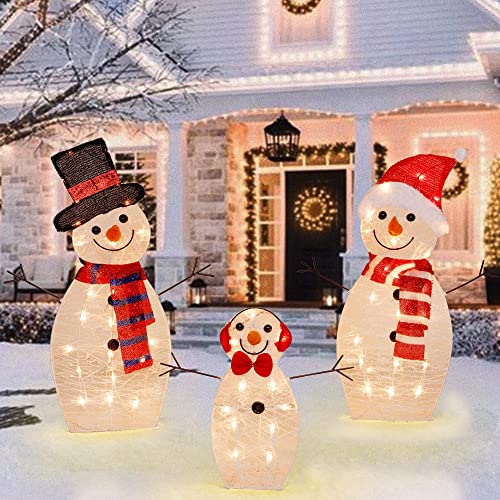 Atdawn Pre-Lit Light Up Snowman Family, 60 Lights Christmas Collapsible Snowman Outdoor Decoration, Outdoor Lighted Snowman Christmas Yard Decorations #TOP22
