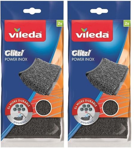 Vileda Glitzi Power INOX - Éponge Métallique à Récurer - Pack de 2 (Lot de 2)