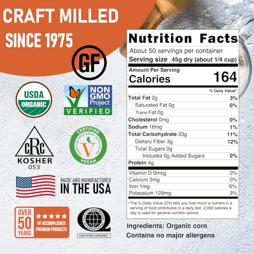 Great River Milling Organic Whole Corn | Whole Grain Yellow Corn for Milling, Cooking & Baking | USDA Organic, Gluten Free, Non-GMO, Kosher | Ideal for Cornmeal, Grits & Hominy | 5 Lb