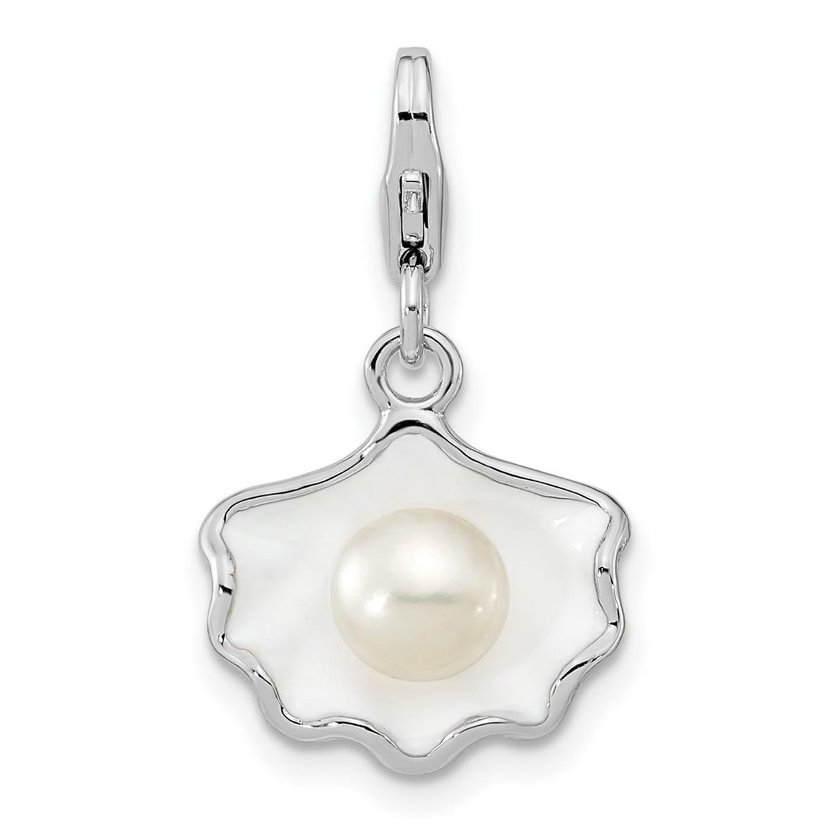 925 Sterling Silver Polished Fancy Lobster Closure Enameled Shell Freshwater Cultured Pearl With Lobster Clasp Charm Pendant Necklace Measures 24x14mm Jewelry for Women