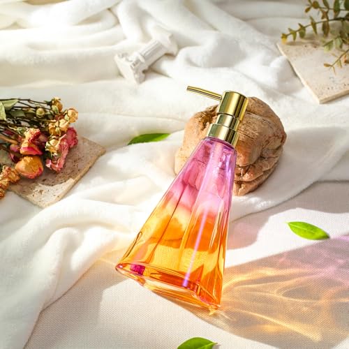 YunNasi Glass Soap Dispenser with Pump Refillable Liquid Hand Soap Dish Soap Dispensers for Bathroom Counter Kitchen Sink (PurpleOrange) - Image 3