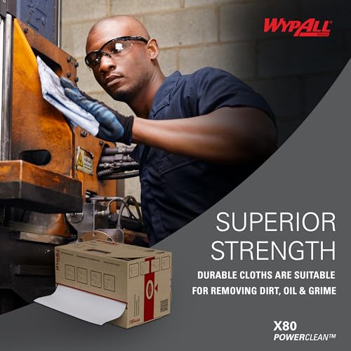 WypAll X80 Power Clean Reinigungstücher 8252, weiße Wischtücher für schwere Reinigungsaufgaben, 2-in-1 Midi-Rollenreinigungssystem, 1 Rolle x 180 Wischtücher