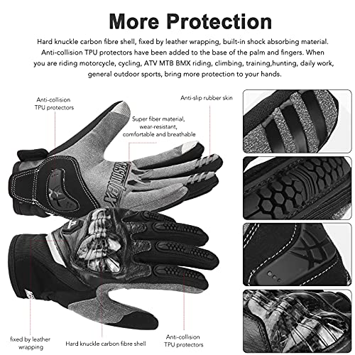 VICTRIDGE Motorcycle Gloves for Men and Women,Touchscreen Full Finger, Lightweight Carbon Fiber,Powersports Gloves for Cycling Motorbike ATV MTB BMX Riding Camping Climbing Hiking Work Outdoor (XL)