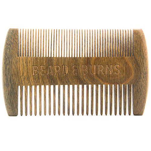 Two-Sided Wooden Beard Comb by Beard and Burns - Double Sides of Different Teeth Widths - Hand-Made from Natural, Scented Sandalwood - Smooth and comfortable Beard Comb