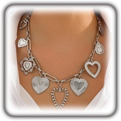 Chunky Gold Heart Necklace for Women,Y2K Big Heart Statement Necklace Long Puffy Hearts Chain Charm Necklaces Trendy Jewerly