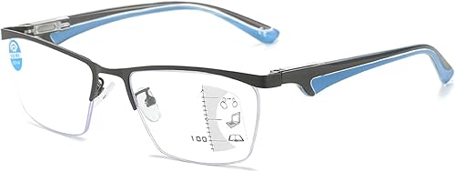 Vista 10 de Gafas de lectura multifocales progresivas para hombres y mujeres, lector de medio marco de metal con luz azul con bisagra de resorte