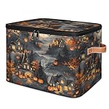 YCCZCPRL Halloween Storage Bins with Lids, Scary Haunted House Fabric Storage Boxes with Zipper, Collapsible Decorative Closet Organizer Cube for Clothes, Organizing, Shelves