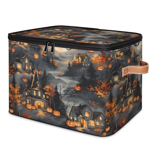 YCCZCPRL Halloween Storage Bins with Lids, Scary Haunted House Fabric