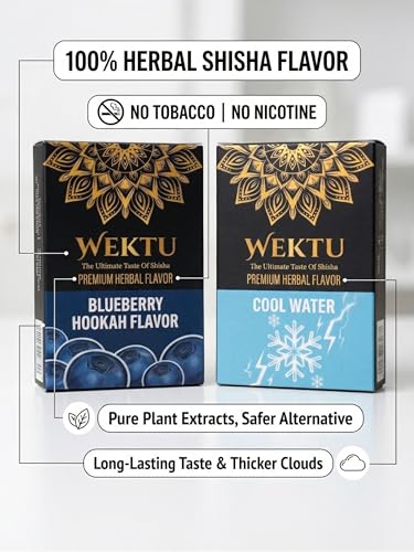 Image of WEKTU Premium Herbal Hookah Flavour, Blueberry and Cool Water, No Tobacco, No Nicotine, Pure Plant Extracts