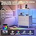 Somdot White Nightstand with Charging Station and LED Light for Bedroom, 2 Drawers Dresser with Fabric Bins for Bedside Kids Dorm Room Closet Laundry Entryway, White Leather