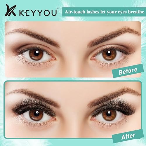 KEYYOU Lash Extension Kit 144pcs Air Touch Lash Clusters with Bond and Seal Lash Applicator Remover D Curl DIY Eyelash Extension Kit Easy to Apply at Home(Air01Kit-D-8-18Mix) — view 4