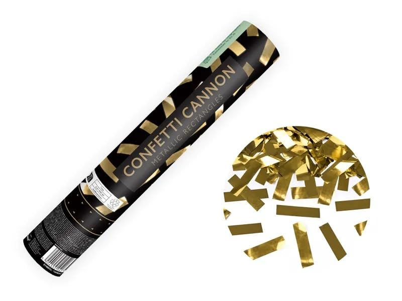 Pack of 4 x 40cm Gold or Silver Confetti Cannons | Rectangle Metallic Gold Confetti (Gold 28cm)