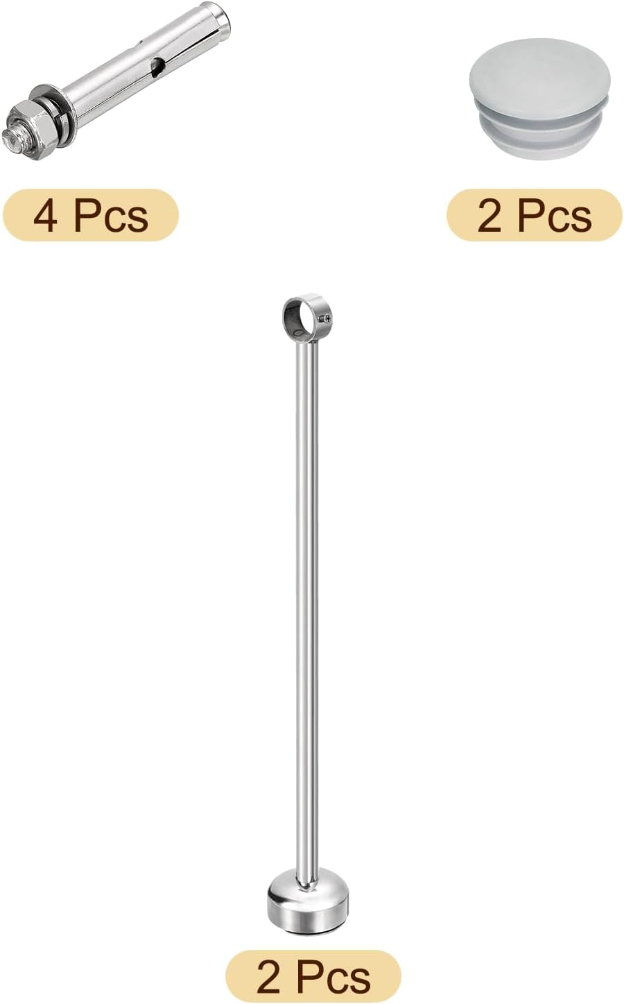 uxcell 2 Set Ceiling Mount Curtain Rod Bracket, Fit 32mm/1.26inch Pipe Length 400mm/15.75inch Stainless Steel Curtain Rod Hooks Hangers for Walls Wardrobe Pipe Curtain Pipe, Silver