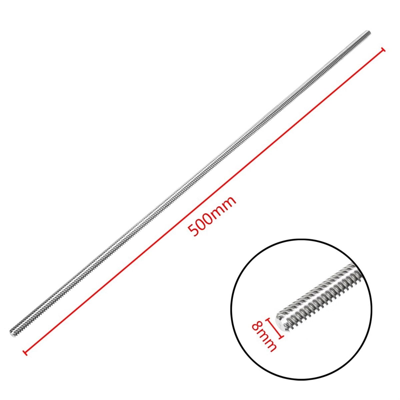 TR8x4 Leitspindel-Set, 8 mm Durchmesser, 2 mm Steigung, 4 mm Steigung, 500 mm Länge, 5er-Pack
