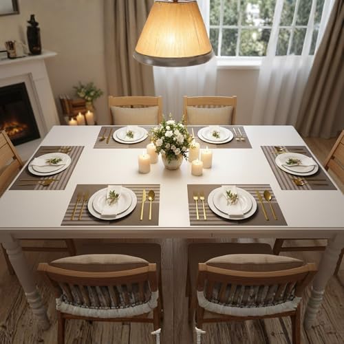 Image of YELONA Placemats Set of 6, Heat-Resistant Woven Vinyl Table Mats, Non-Slip & Washable Dining Tablemats for Kitchen & Dinner Decor, Bistre Brown (45cm x 30cm)