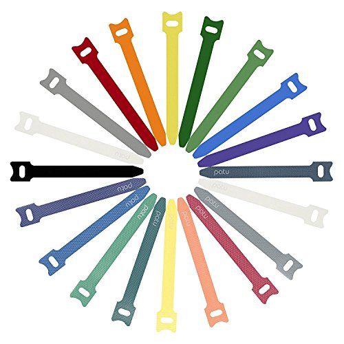 Patu Reusable Fastening Cable Ties - 60 Pcs 4 Inch Microfiber Cloth Hook and Loop Cord Management Wire Organizer Straps, Assorted Colors