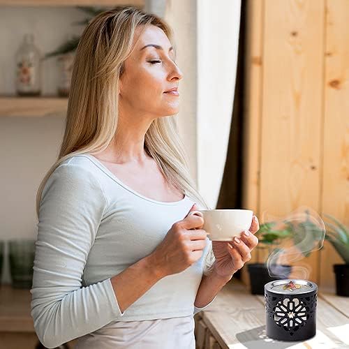 Miniatura 4 de Quemador de incienso con candelita Hierro negro duradero, altura de 2.36 pulgadas Incensario aromático artesanal para una combustión segura y una