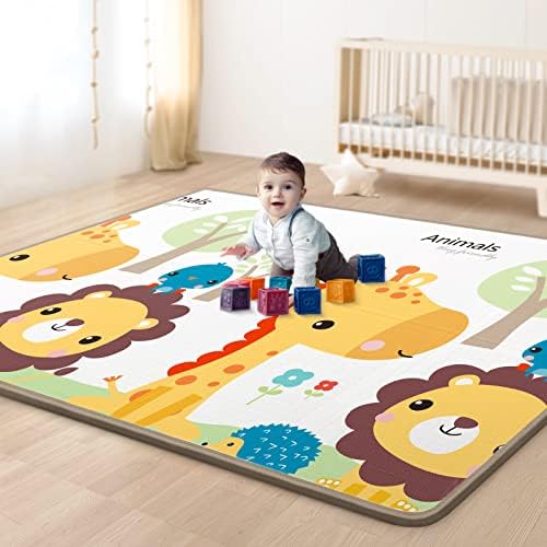 WAYPLUS Baby Play Mat, 79"x 71"x 0.6" Extra Large & Thick Reversible Folding Floor Mat, Waterproof Non-Toxic Anti-Slip Reversible Foam Playmat for Baby, Anti Slip Soft Crawling Mat